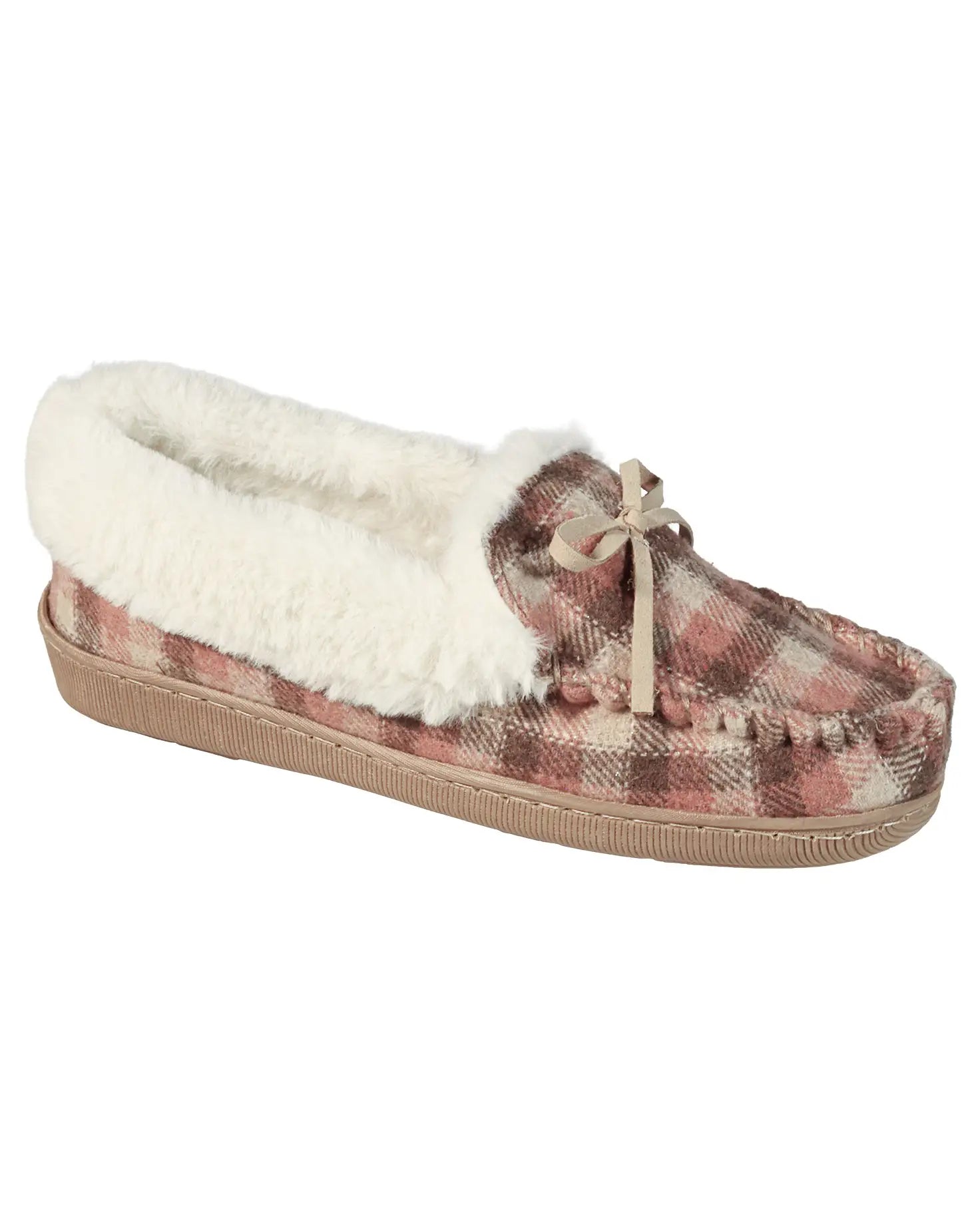 Caitrin Checked Moccasin Slipper - Pink