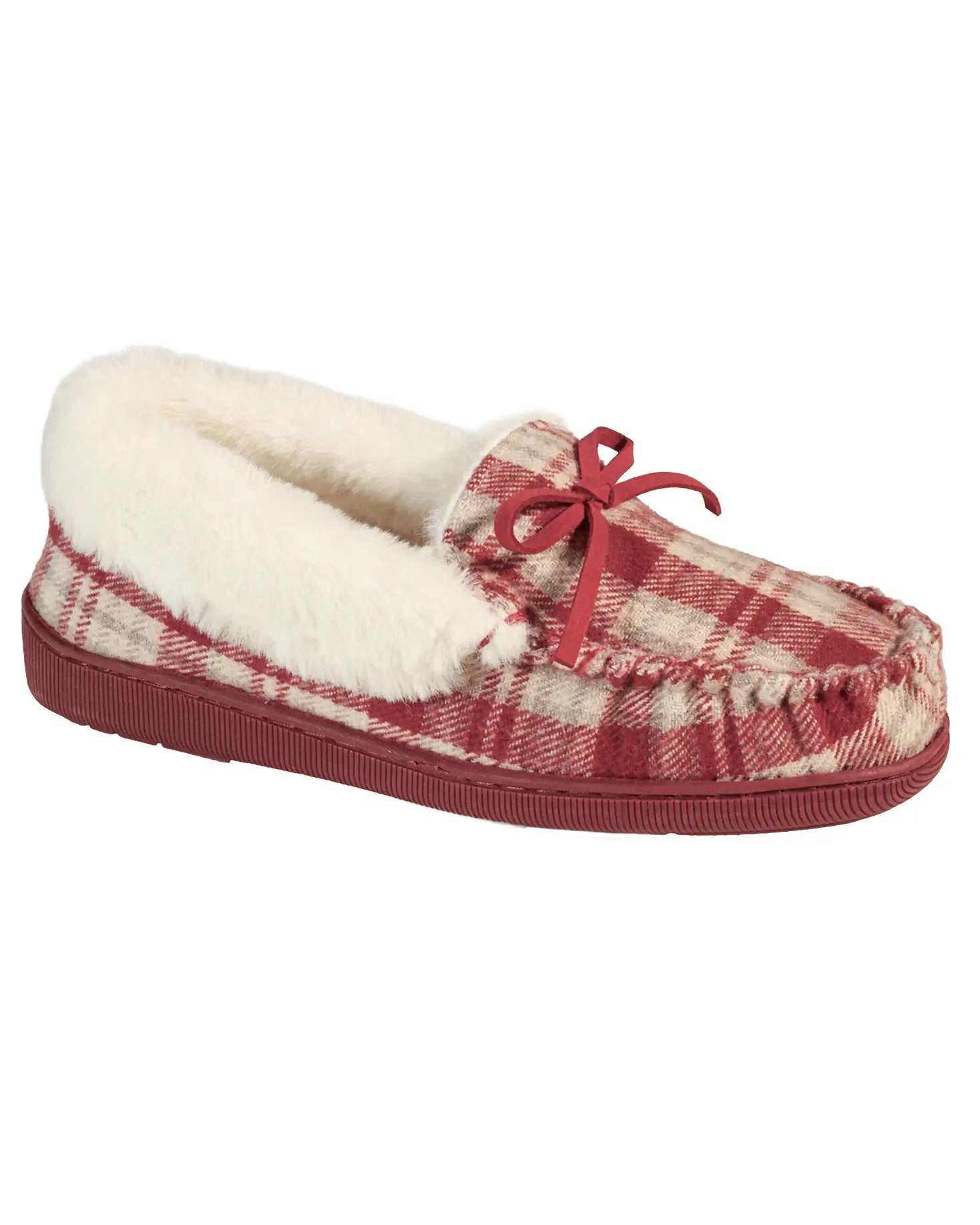 Caitrin Checked Moccasin Slipper - Red