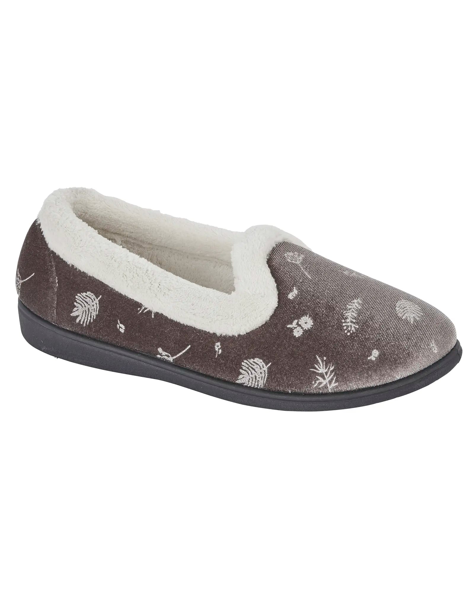 Edina Velour Slipper - Grey