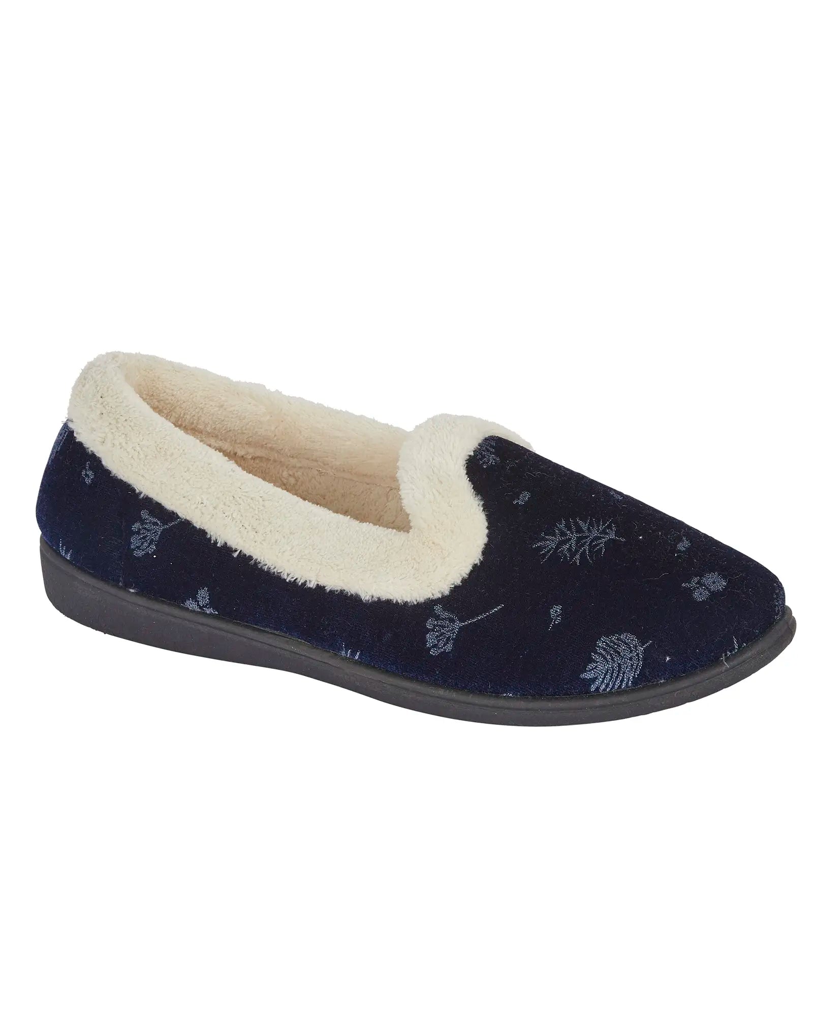 Edina Velour Slipper - Navy