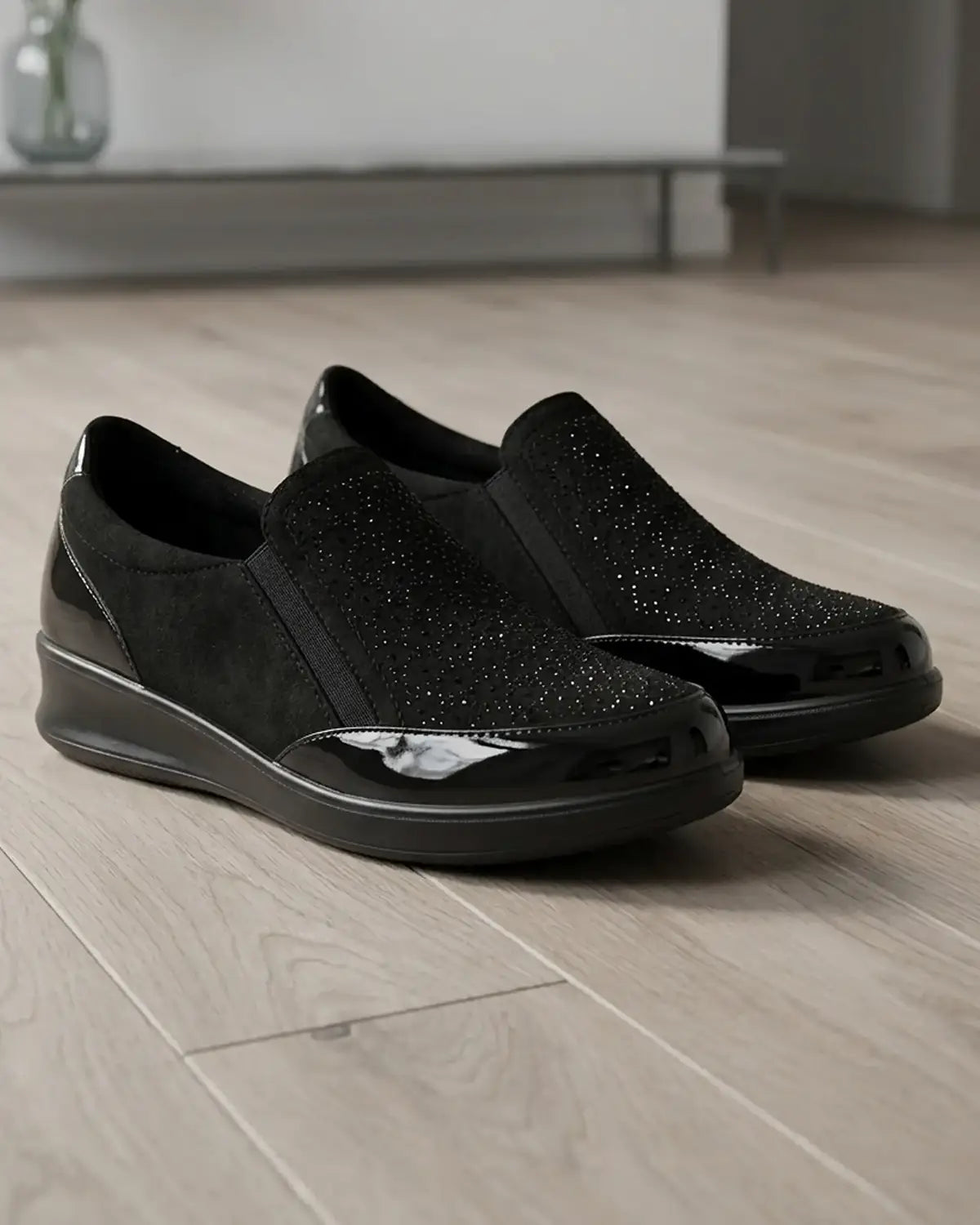 Lunar Hattie Slip On Patent Detail Shoe - Black