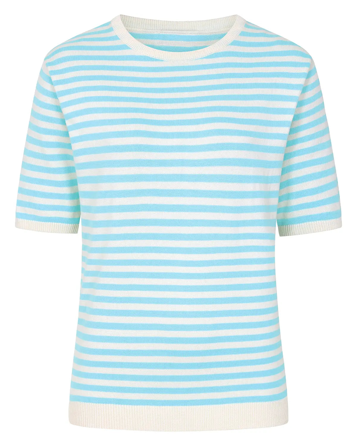 Ladies’ Kathy Pure Cotton Breton Top – Aqua/Cream
