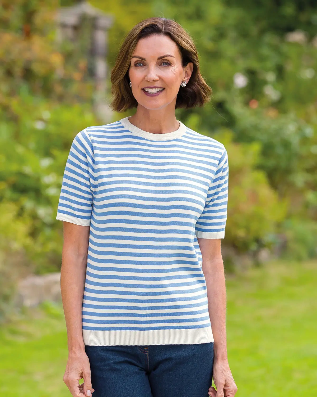 Ladies’ Kathy Pure Cotton Breton Top – Iris/Cream