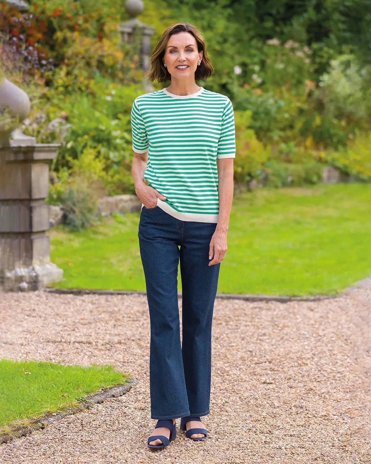 Ladies’ Kathy Pure Cotton Breton Top – Emerald/Cream