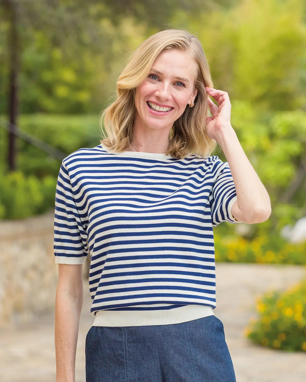 Ladies’ Kathy Pure Cotton Breton Top – Navy/Cream