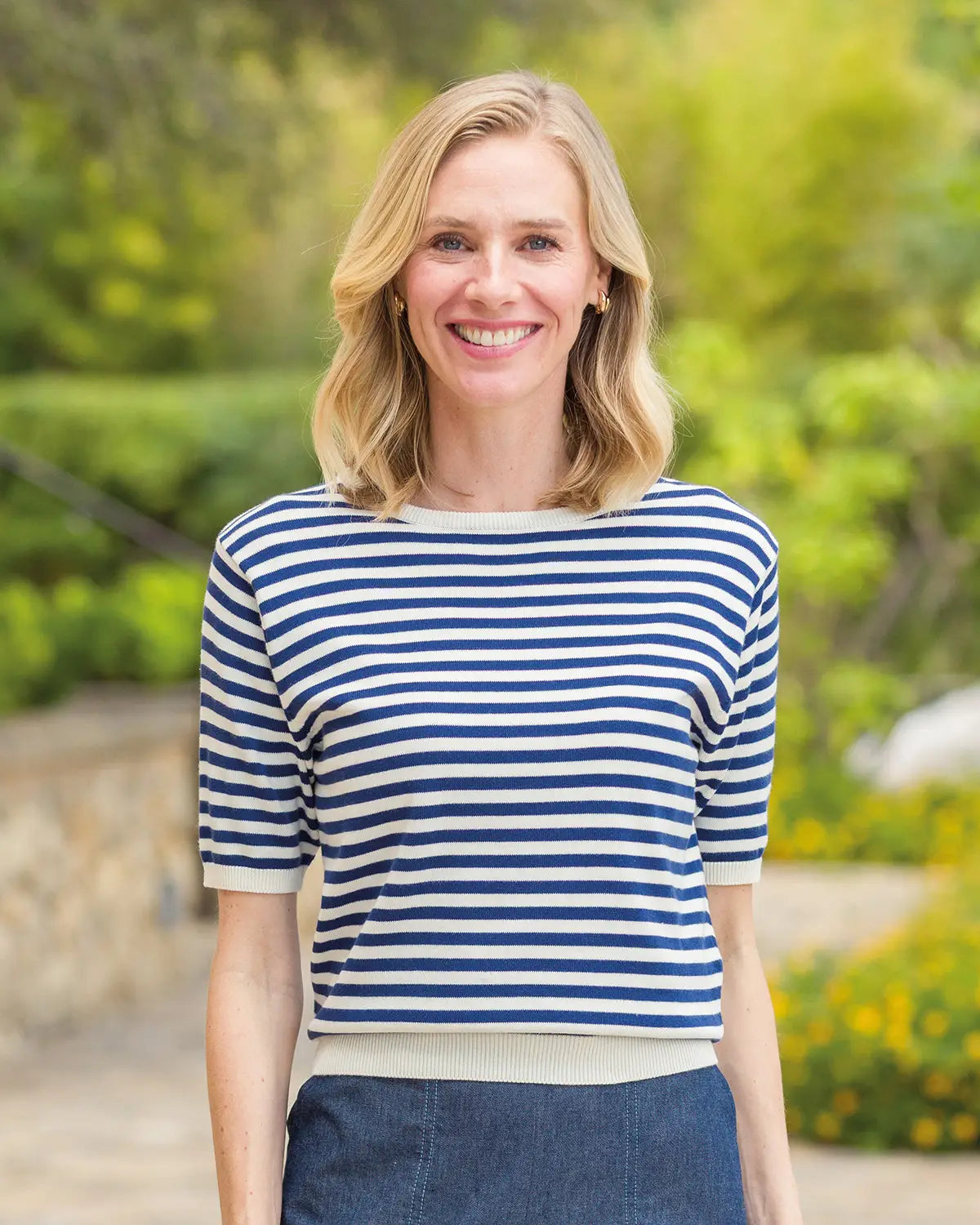 Ladies’ Kathy Pure Cotton Breton Top – Navy/Cream