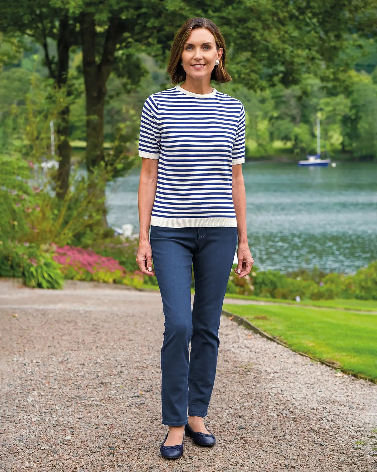 Ladies’ Kathy Pure Cotton Breton Top – Navy/Cream
