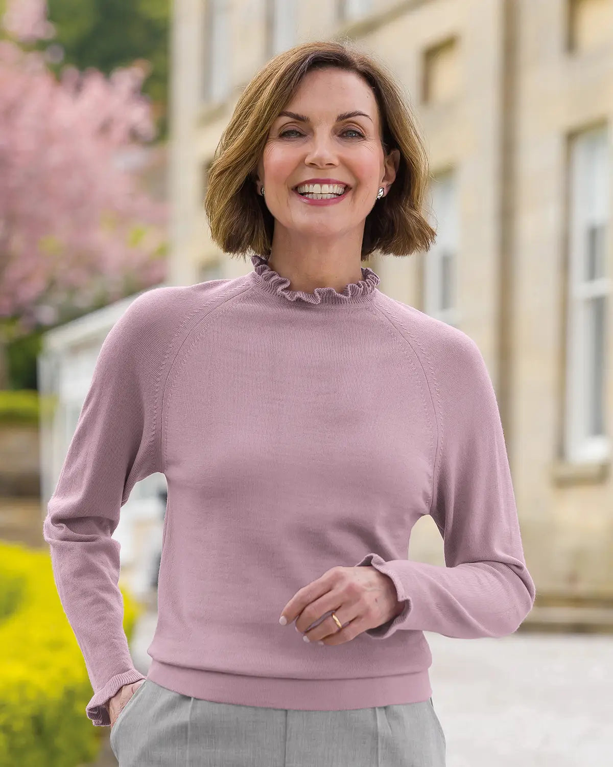Ladies’ Pure Merino Wool Ruffle Jumper – Blush