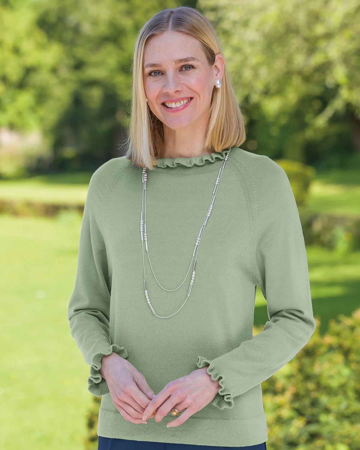 Merino Ruffle Jumper - Sage - Country Collection