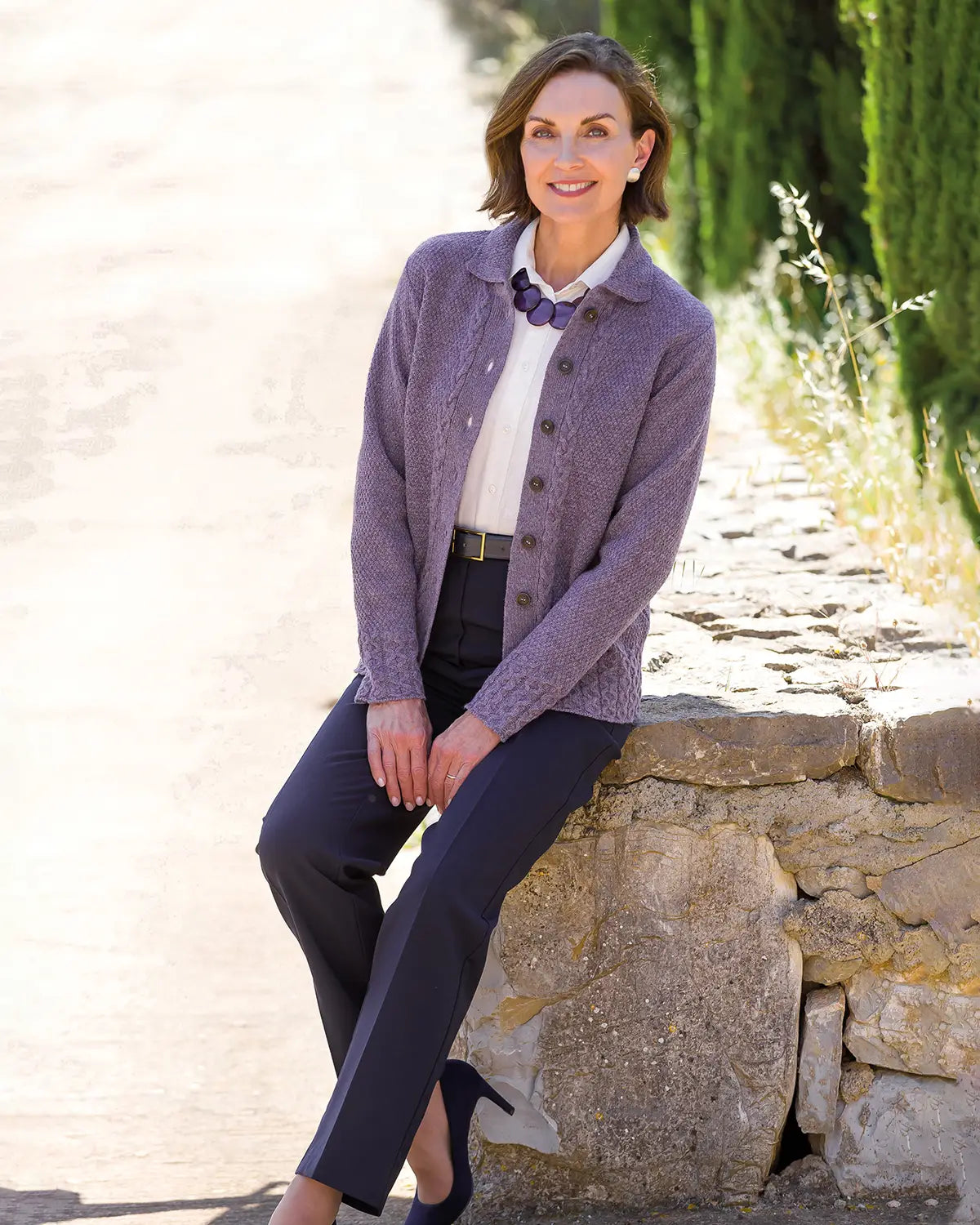 Ladies’ Pure Shetland Wool Cable Cardigan – Thistle