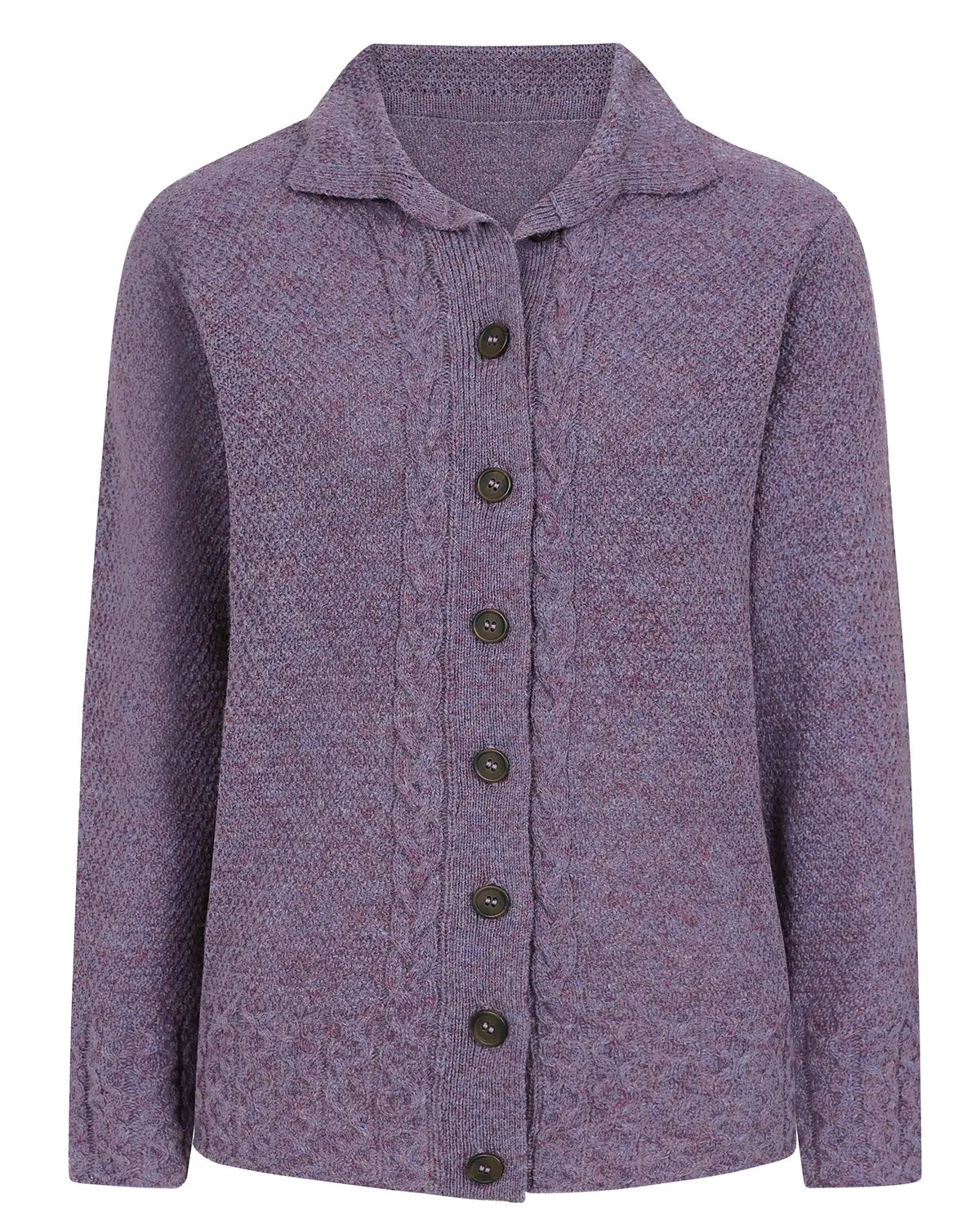Ladies’ Pure Shetland Wool Cable Cardigan – Thistle