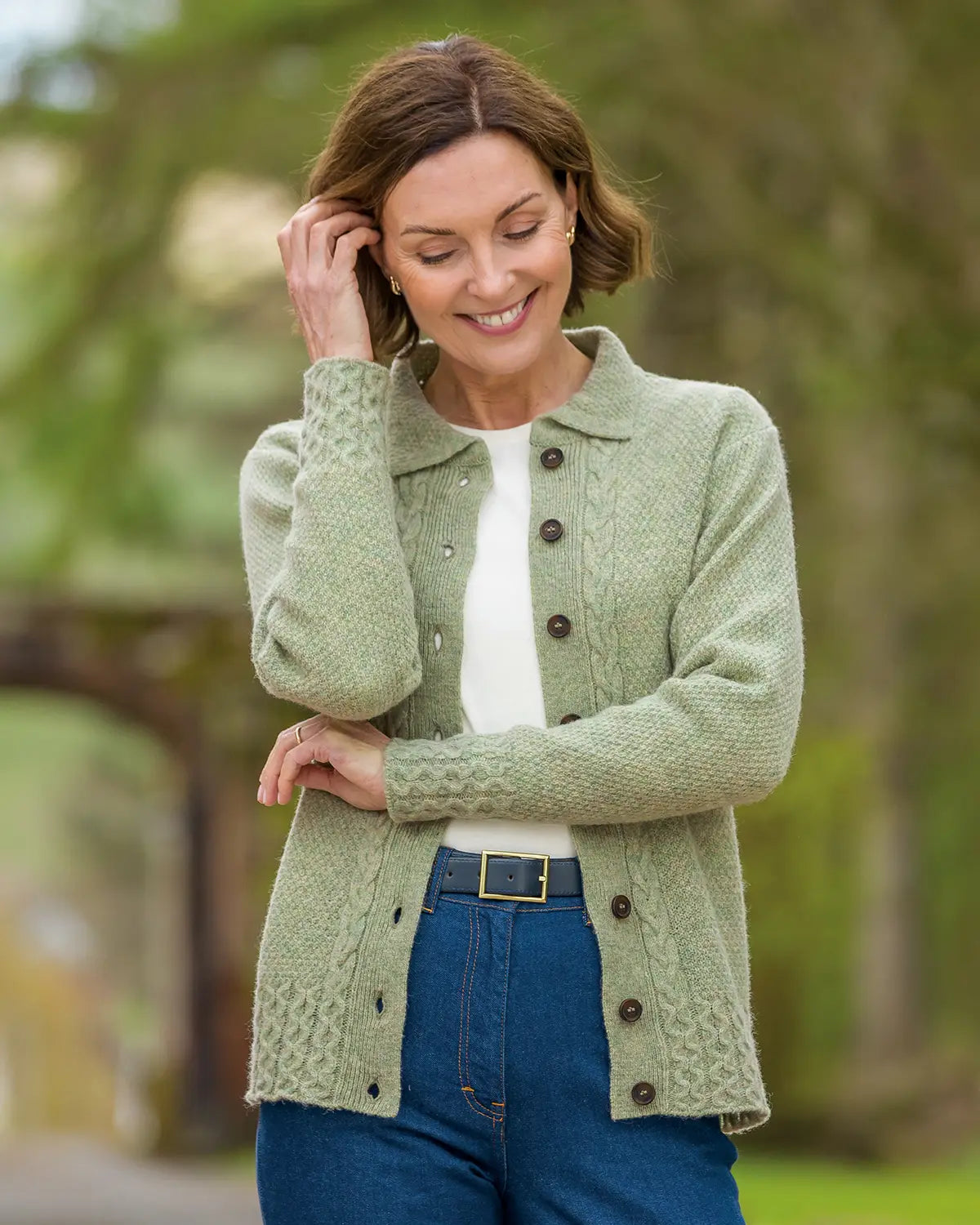 Ladies’ Pure Shetland Wool Cable Cardigan – Willow