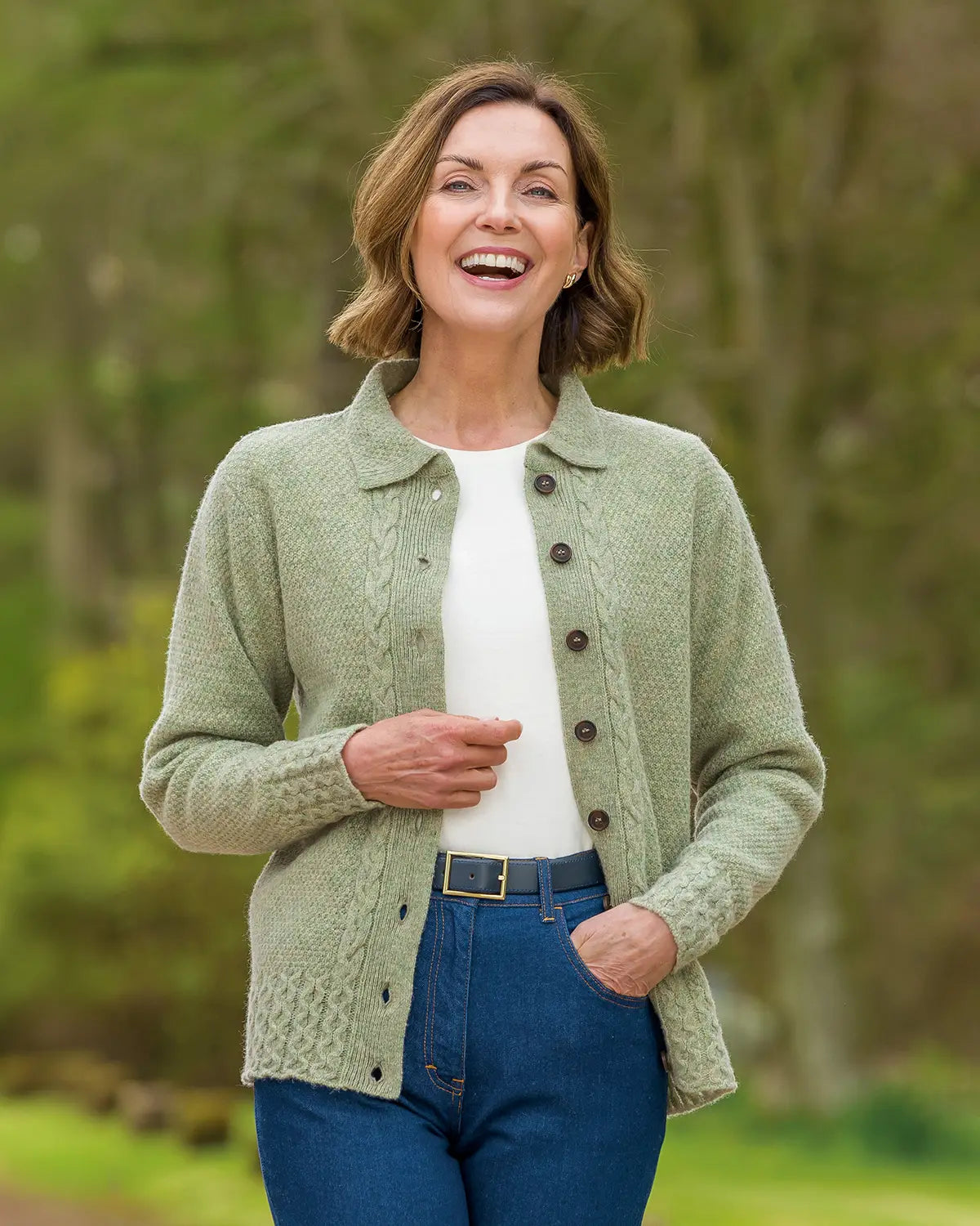 Ladies’ Pure Shetland Wool Cable Cardigan – Willow