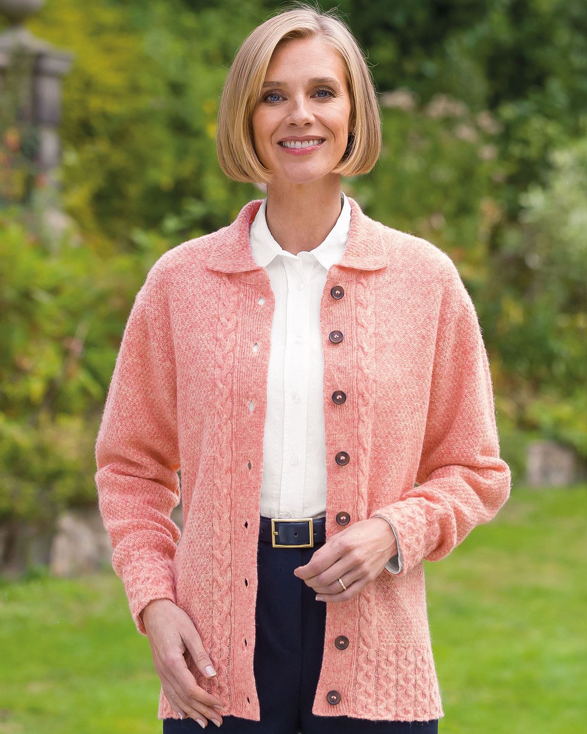 Shetland Cable Cardigan - Soft Peach - Country Collection