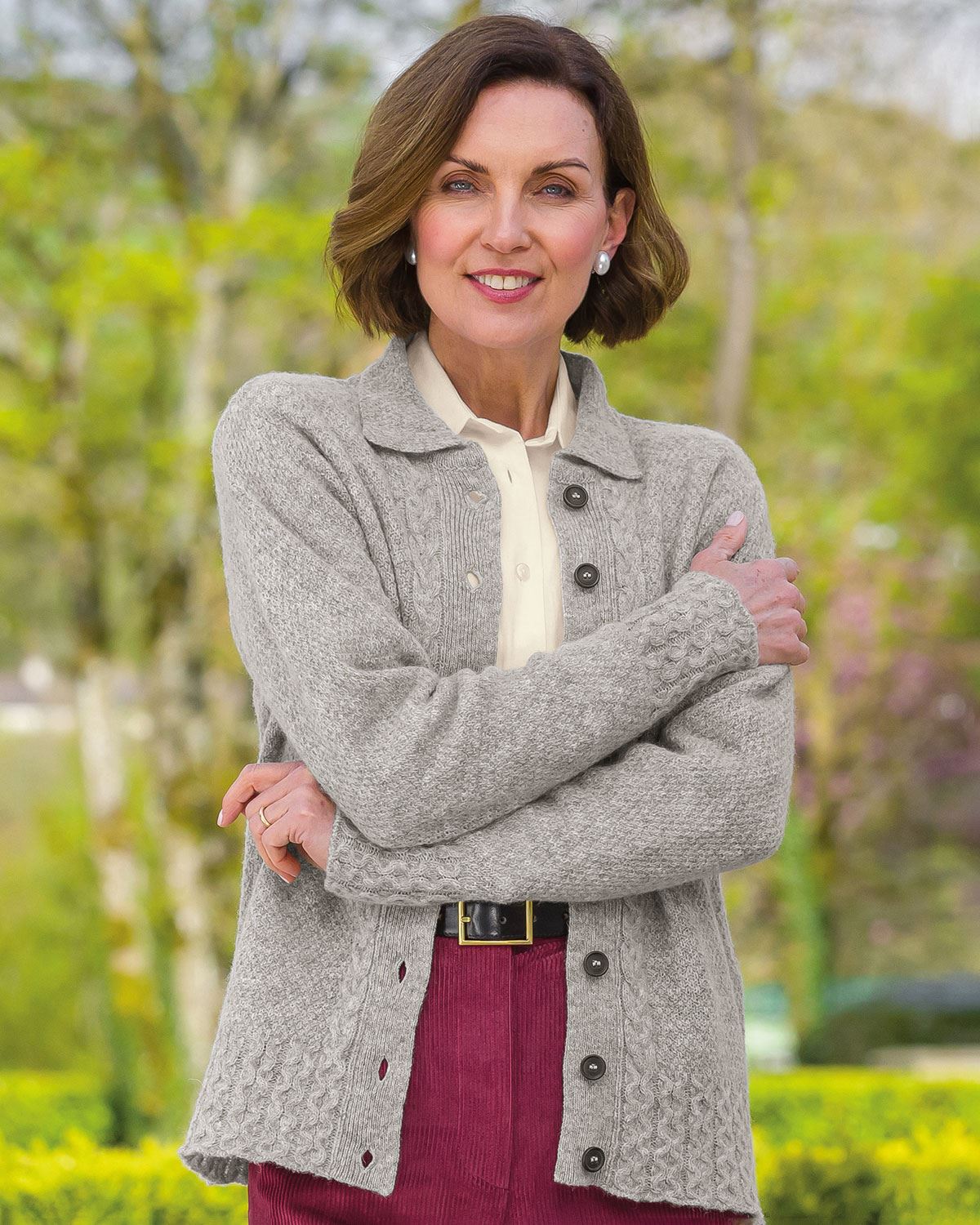 Shetland Cable Cardigan - Silver - Country Collection