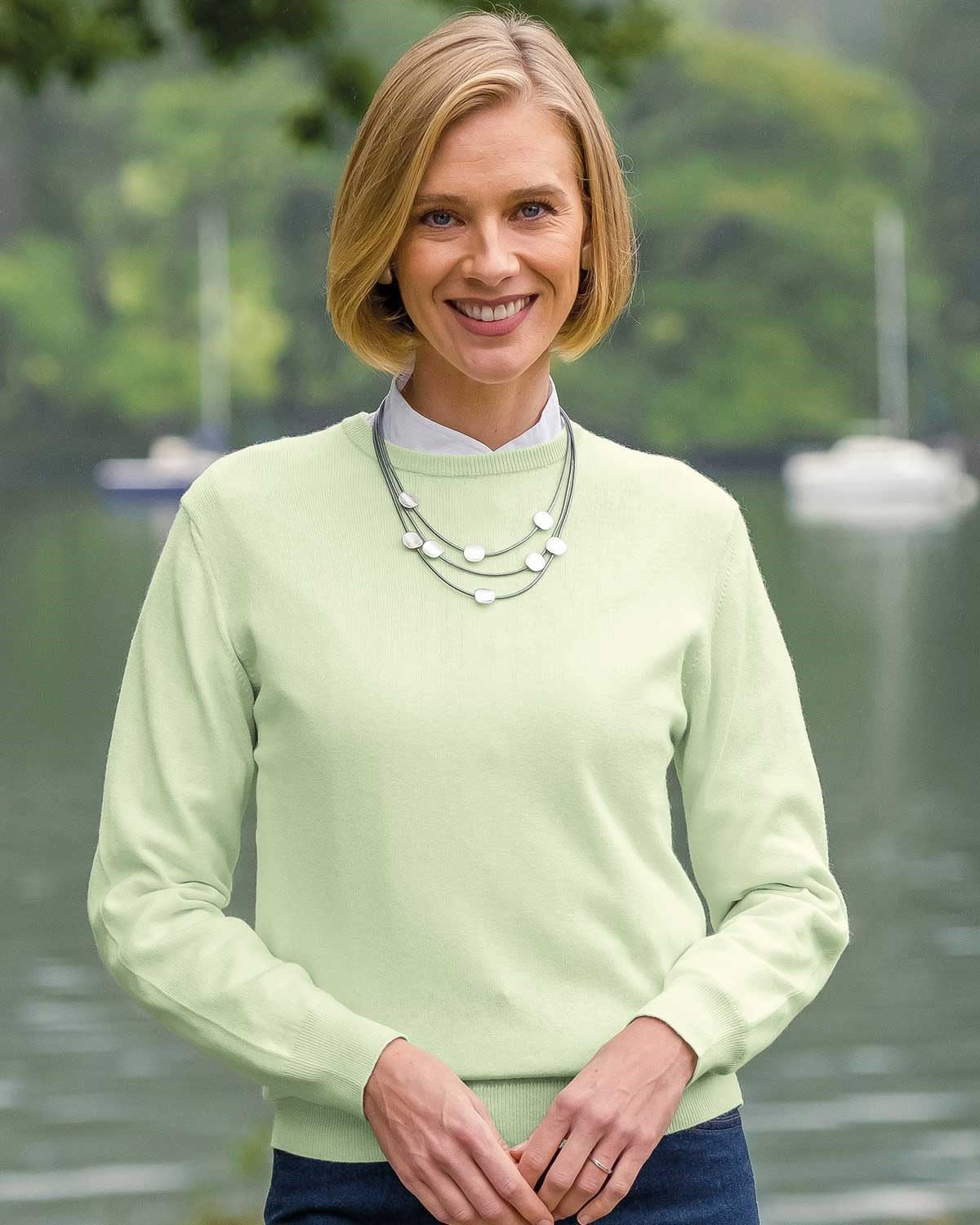 Cotton/Cashmere Crew Neck Jumper - Peppermint - Country Collection