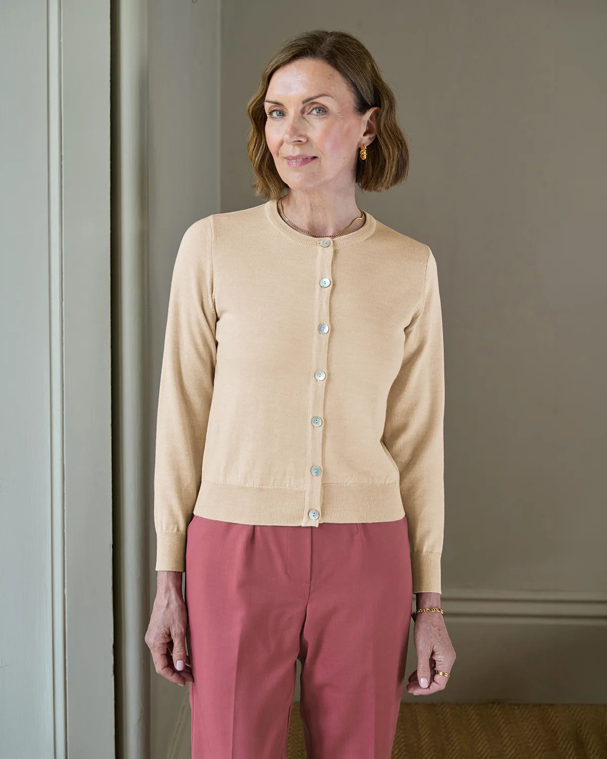 Merino Short Cardigan - Camel