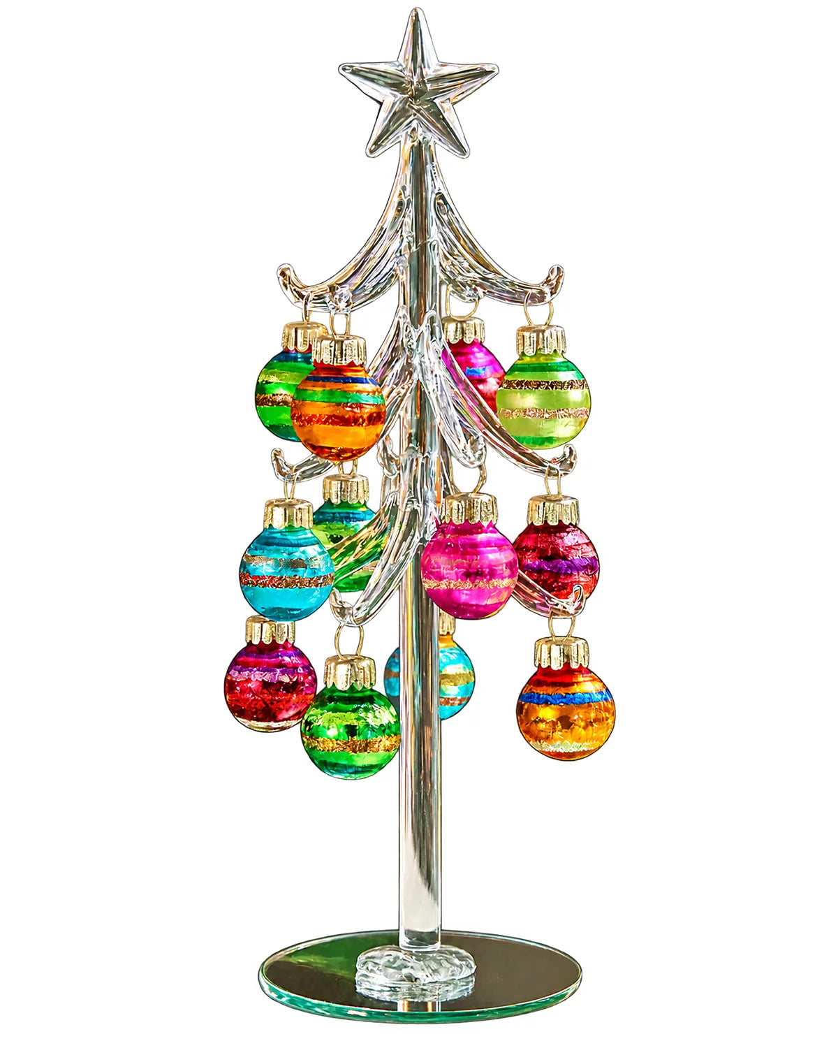 Glass Christmas Tree with 12 Colourful Baubles
