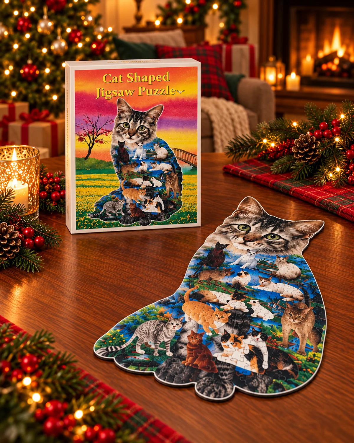 Cat-Shaped 1000 Piece Jigsaw Puzzle – Tabby Cat