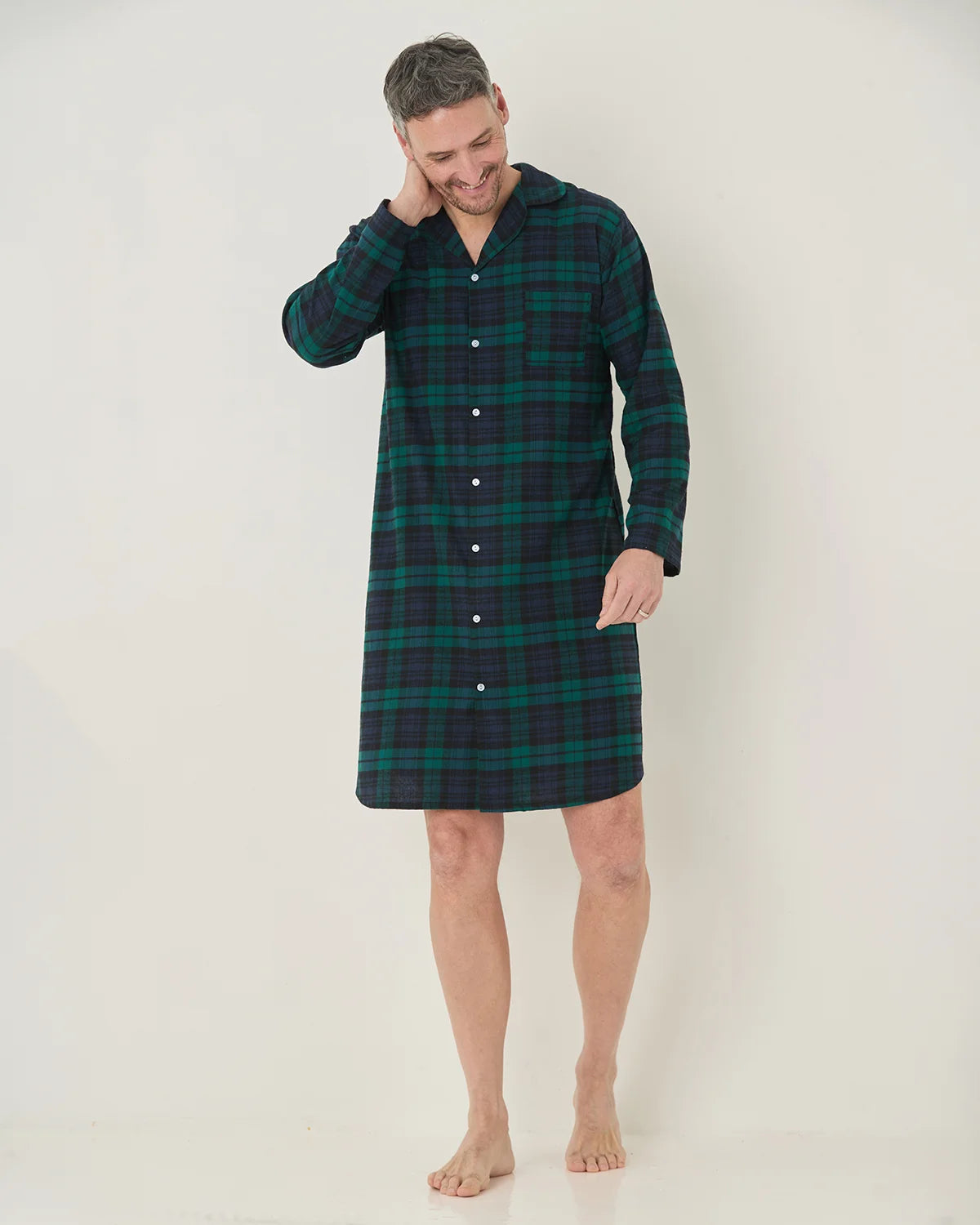 Mens Donald Pure Brushed Cotton Long Sleeved Nightshirt
