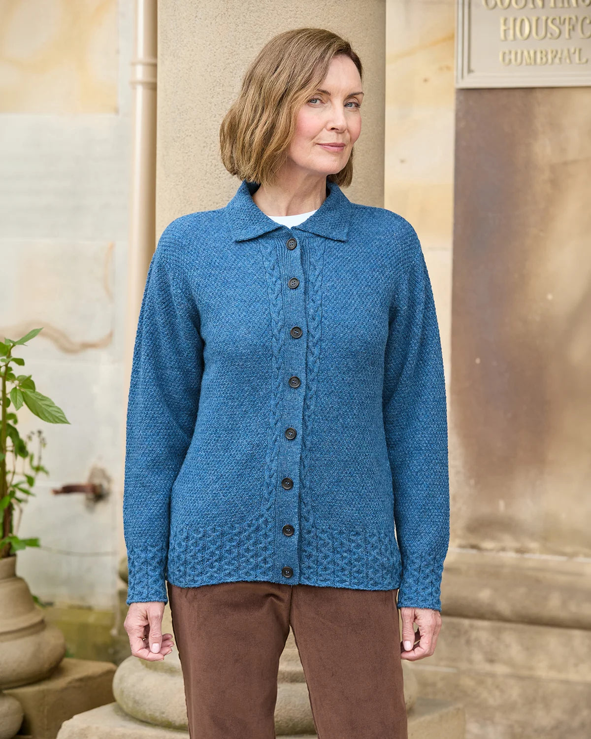 Ladies’ Pure Shetland Wool Cable Cardigan – Denim