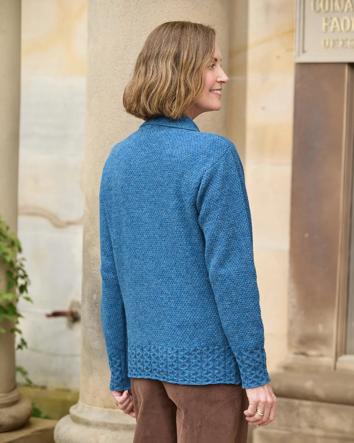 Ladies’ Pure Shetland Wool Cable Cardigan – Denim