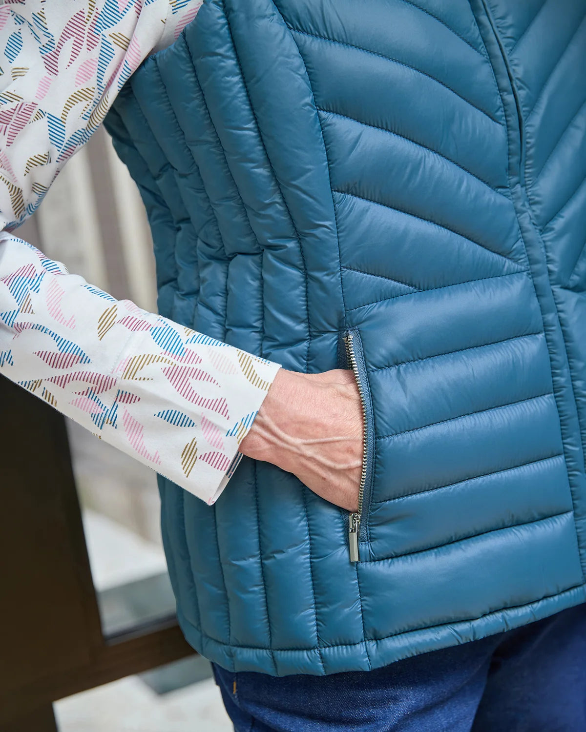 Lightly Padded Quilted Gilet - Denim Blue