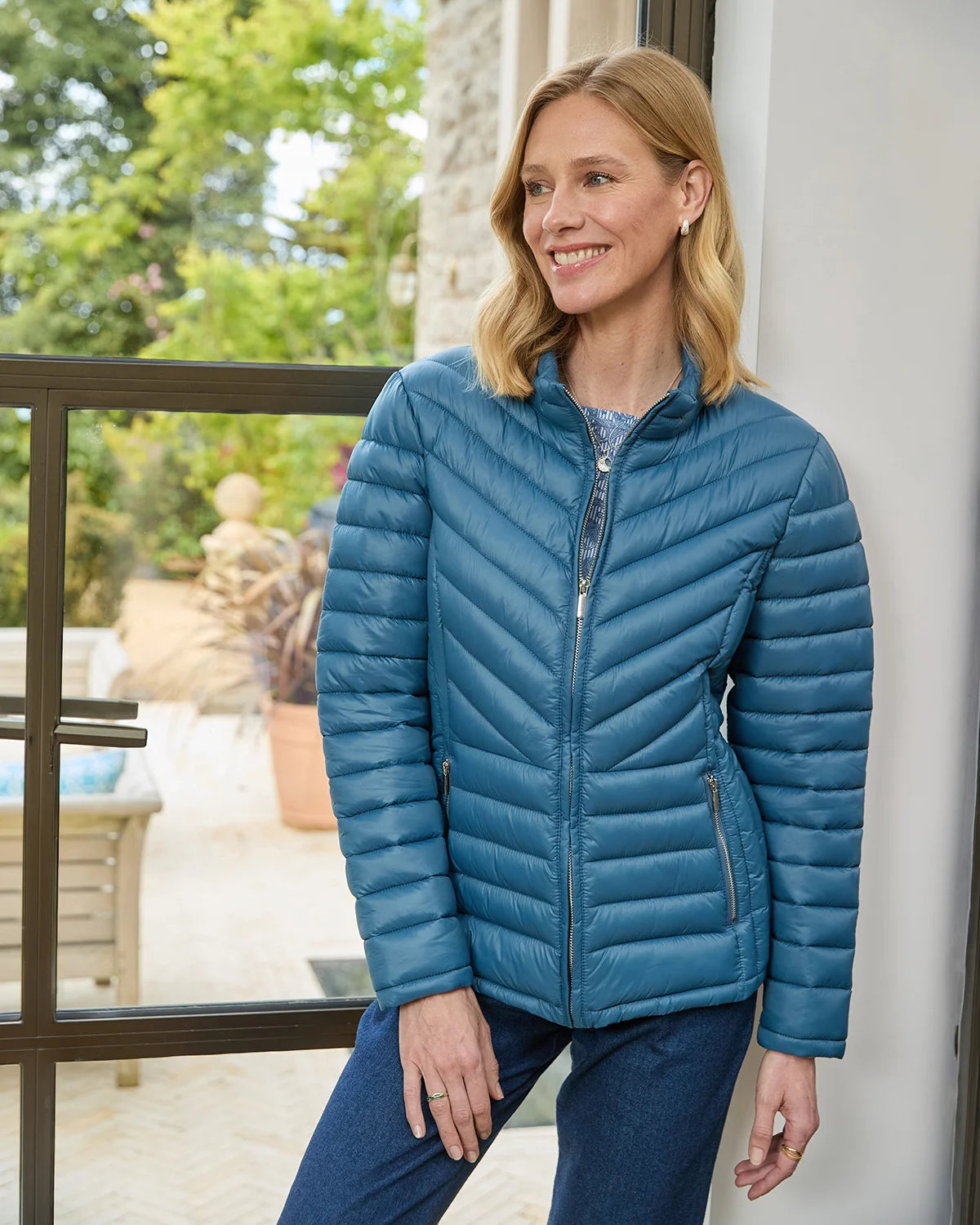 Lightly Padded Quilted Jacket - Denim Blue
