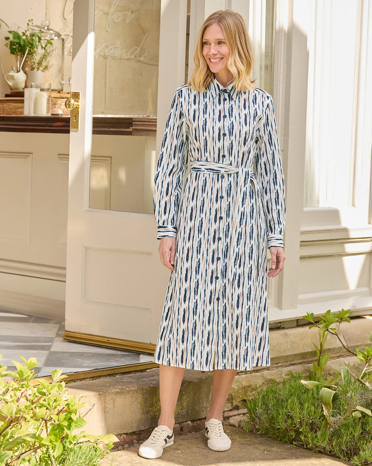 Denise Patterned Pure Cotton Long Sleeve Shirt Dress