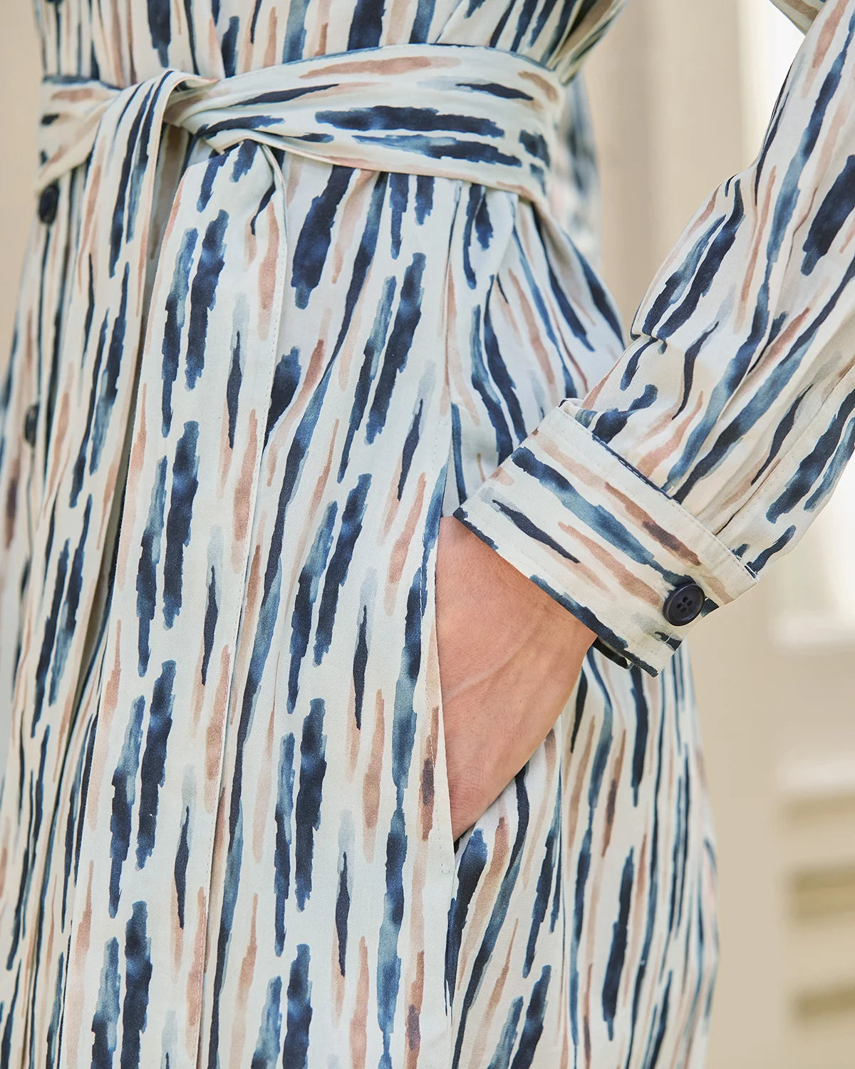 Denise Patterned Pure Cotton Long Sleeve Shirt Dress