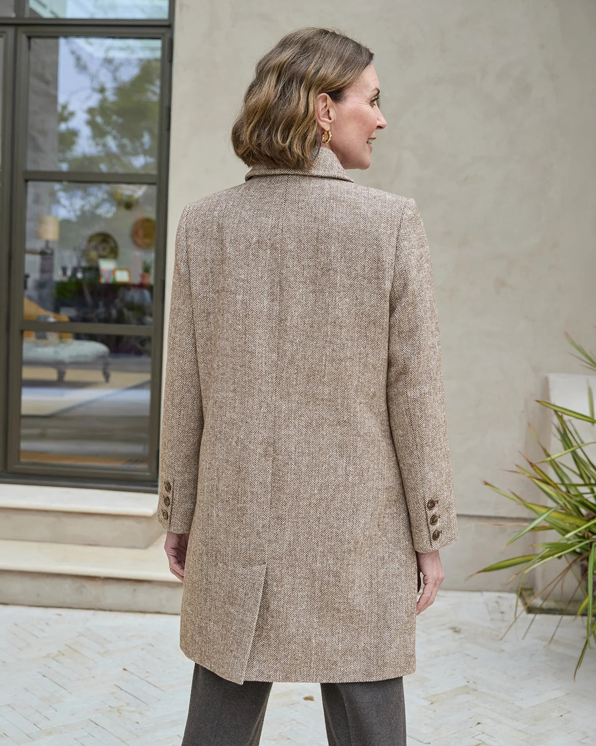 Doretta Herringbone Single Breasted Coat