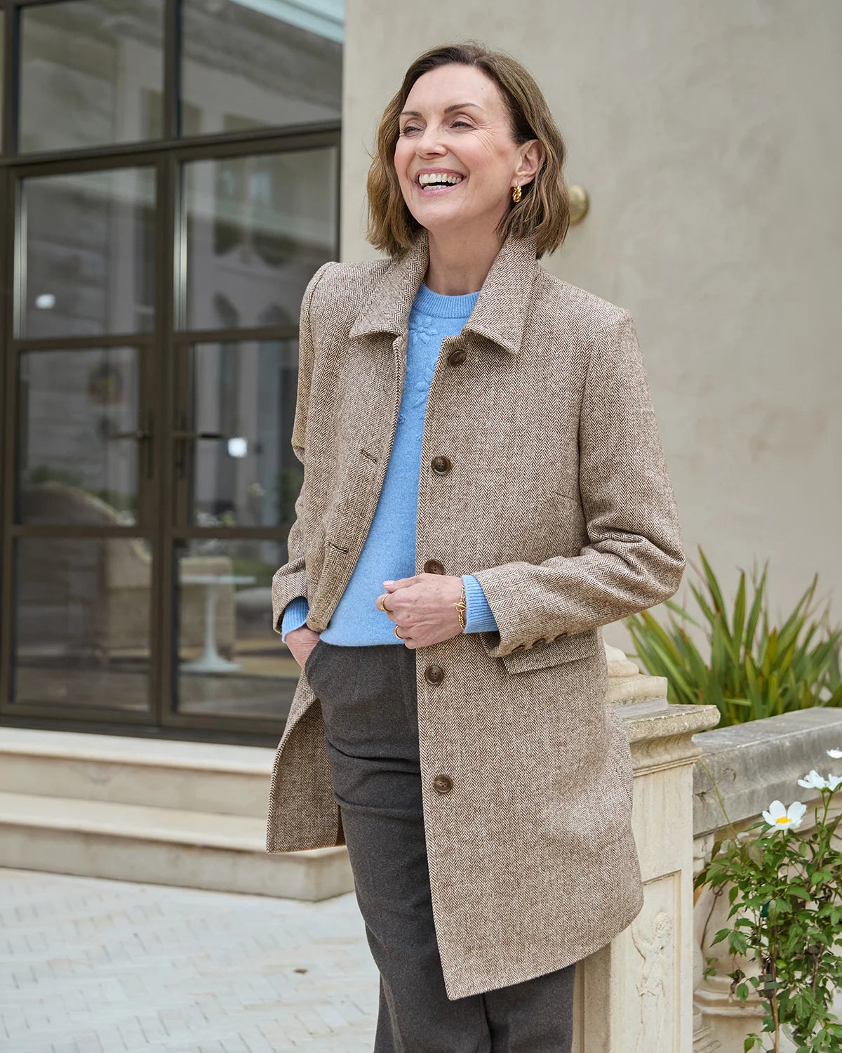 Doretta Herringbone Single Breasted Coat