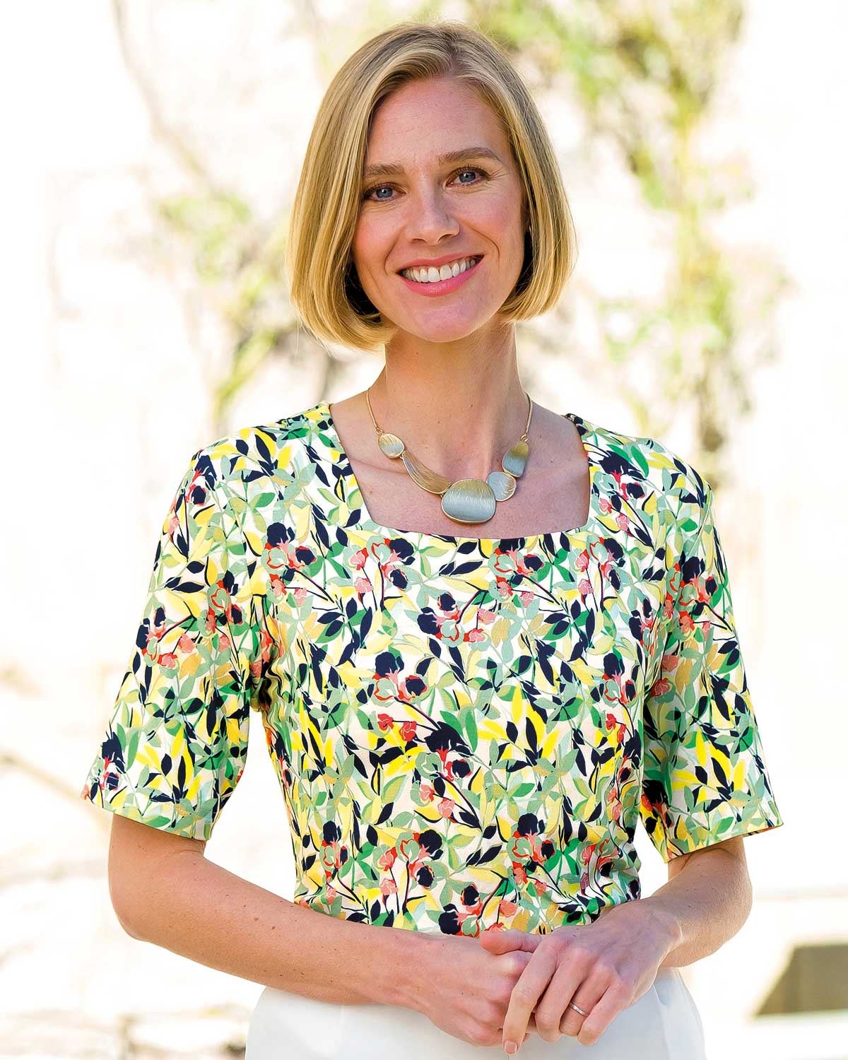 Ainsley Patterned Square Neck Short Sleeve Top - Country Collection