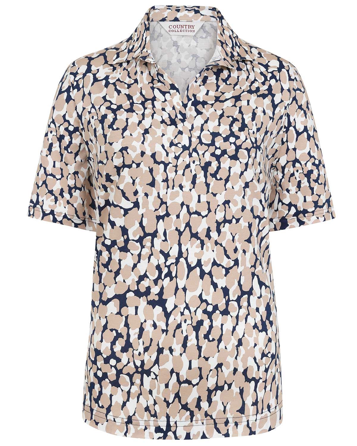 Gina Patterned Short Sleeve Cotton Polo Top - Image 2 - Country Collection