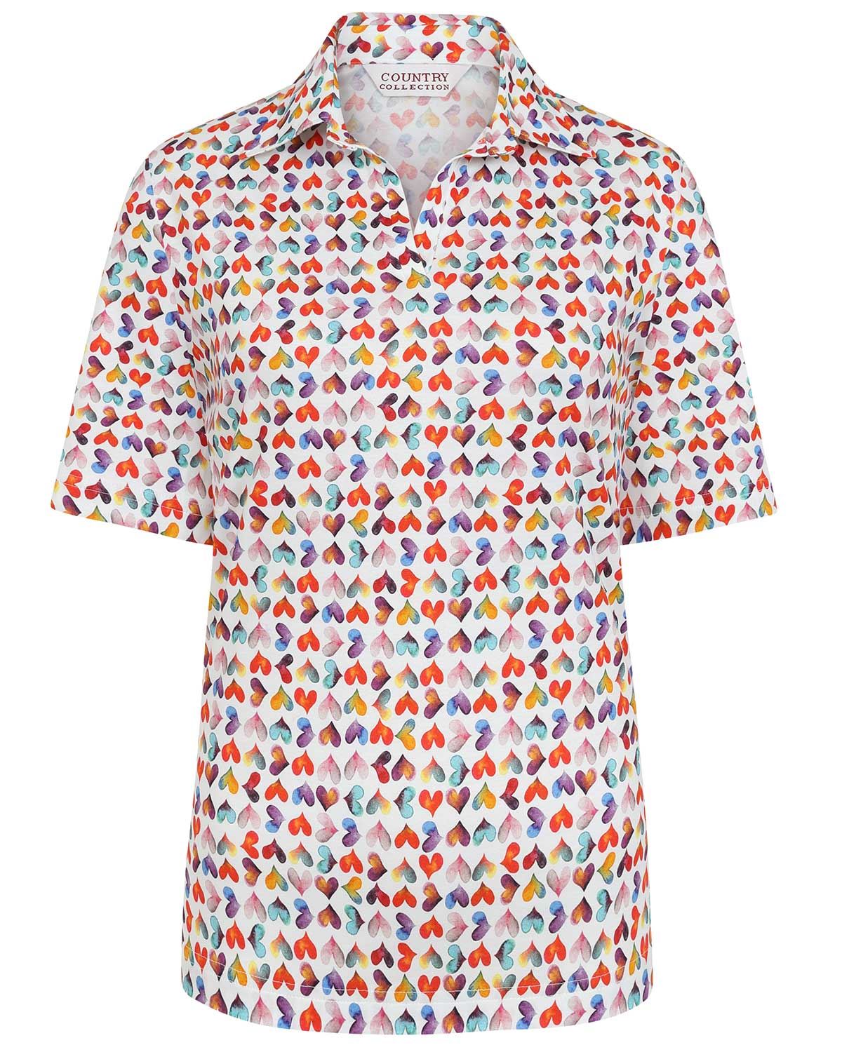 Charlene Patterned Short Sleeve Cotton Polo Top - Image 2 - Country Collection