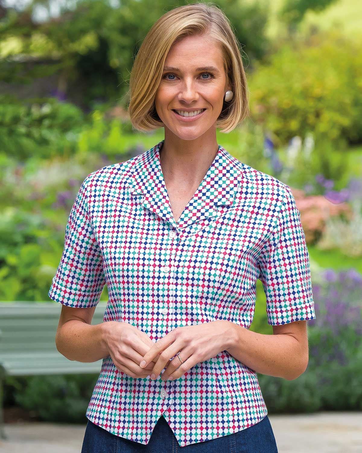 Velma Checked 3/4 Sleeve Cotton Blouse - Country Collection