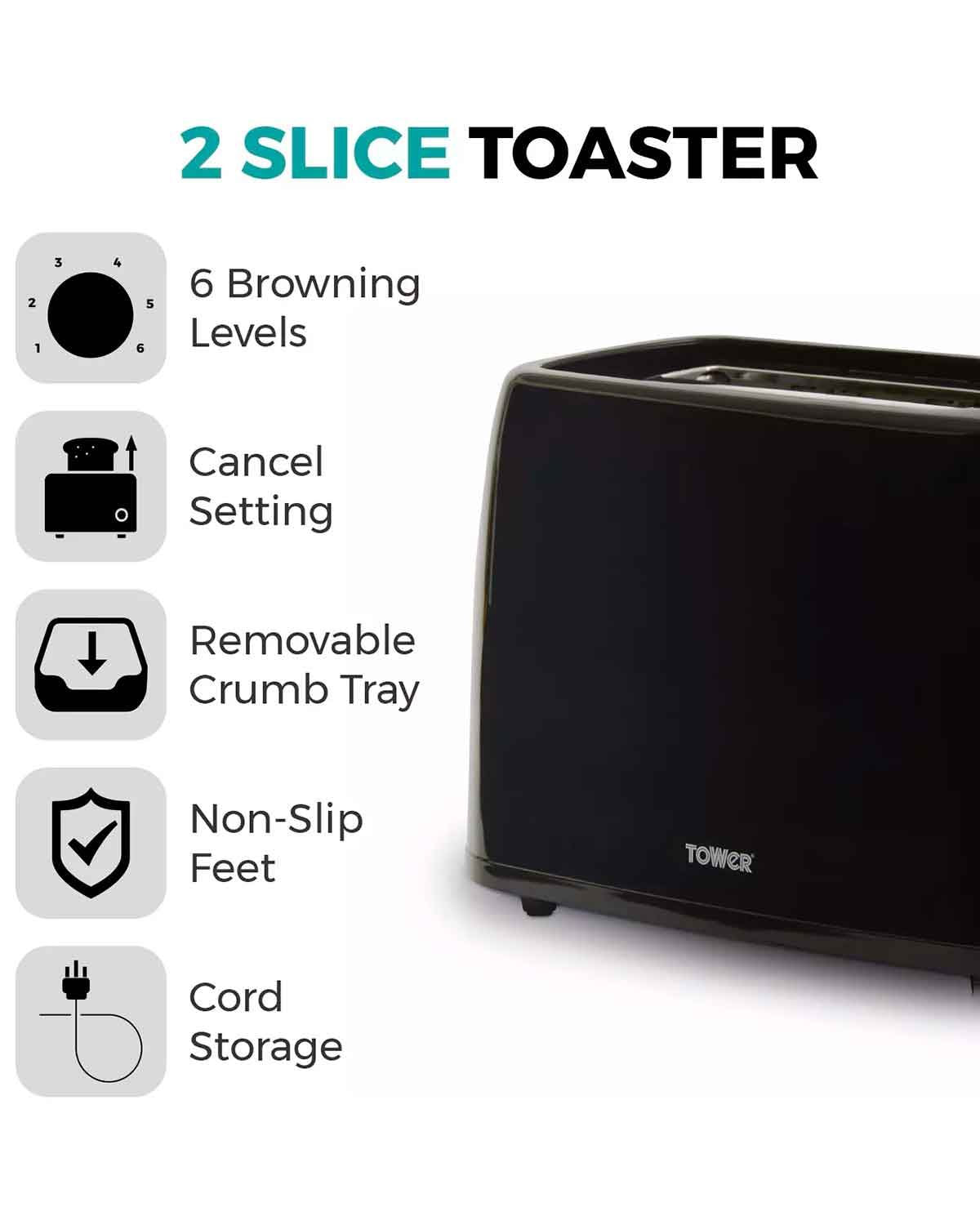 Black 2 Slice Toaster - Black - Image 2 - Country Collection