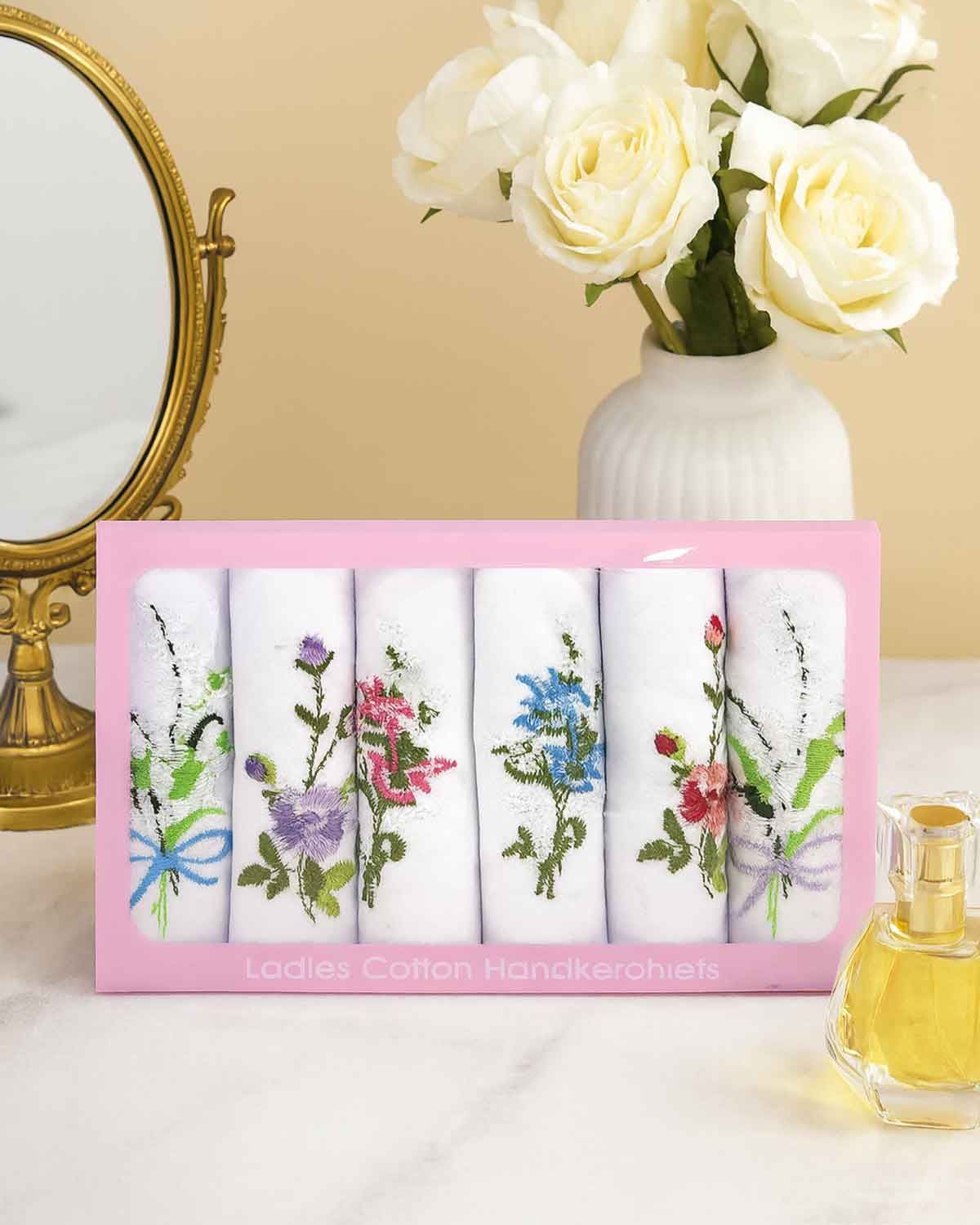Ladies Embroidered Pure Cotton Handkerchiefs - Country Collection