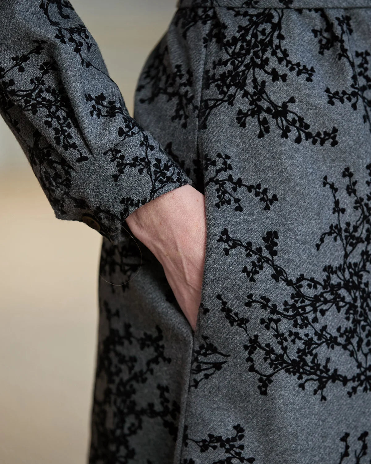 Ebony Patterned Wool Rich Long Sleeve Shirt Dress