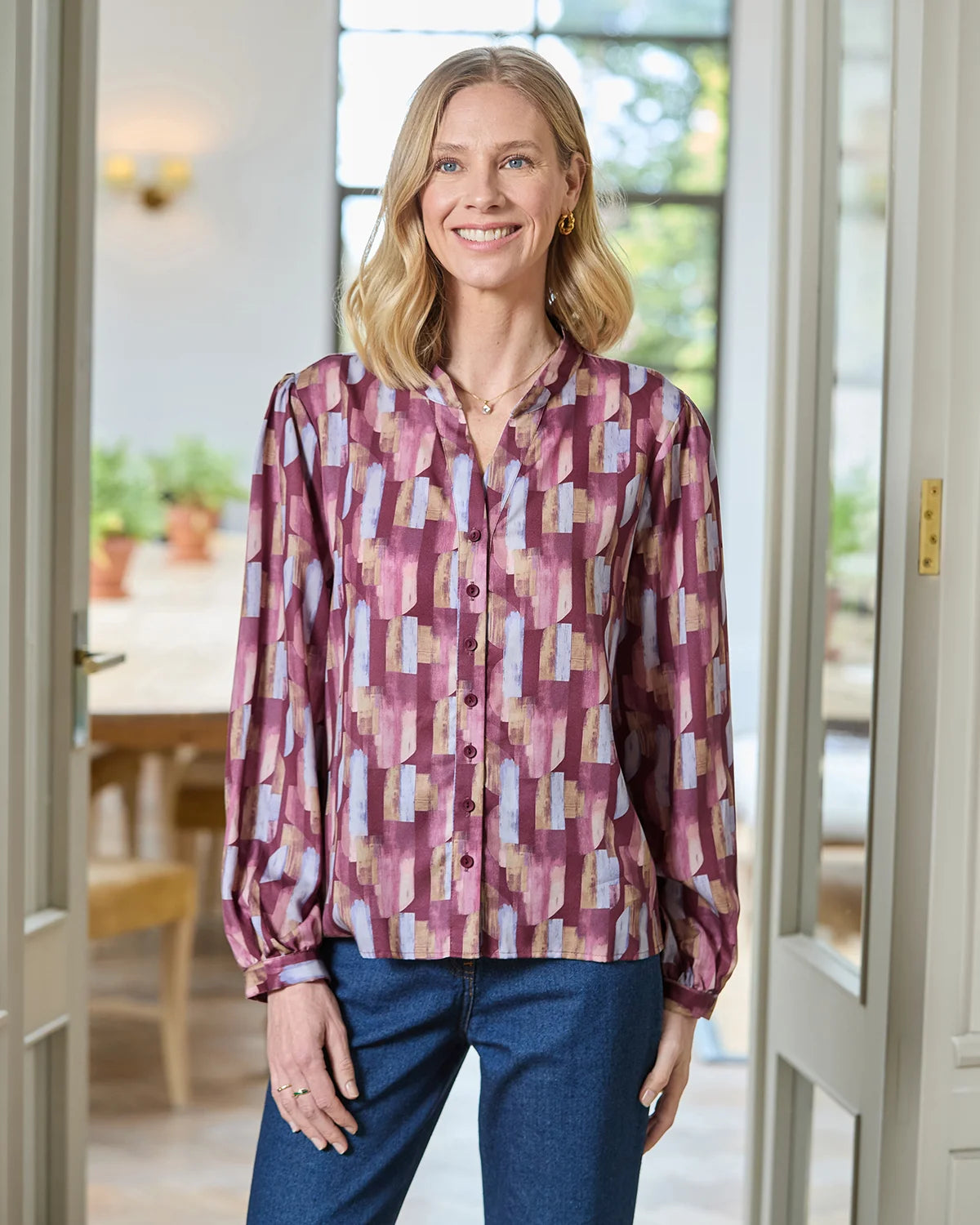 Edwina Patterned Tencel Long Sleeve Blouse