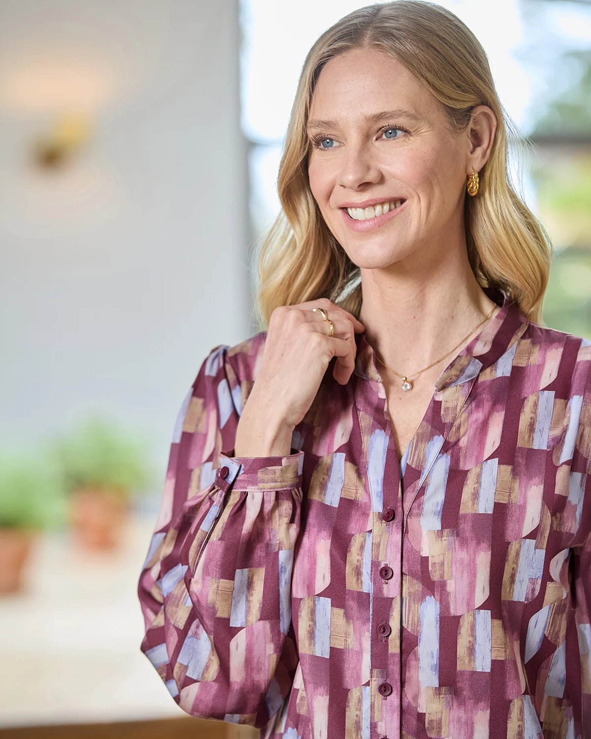 Edwina Patterned Tencel Long Sleeve Blouse