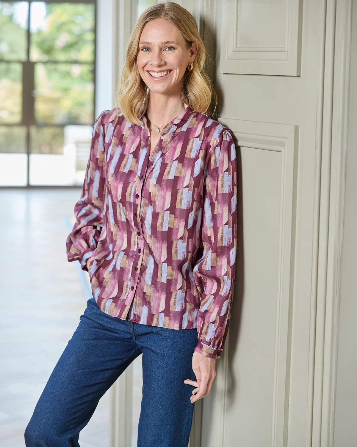 Edwina Patterned Tencel Long Sleeve Blouse