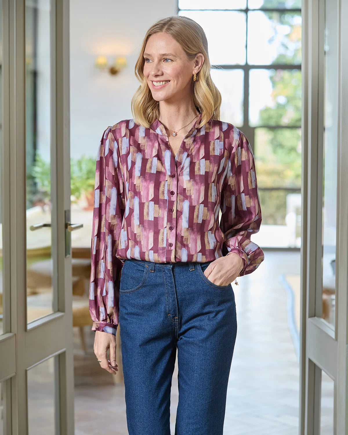 Edwina Patterned Tencel Long Sleeve Blouse