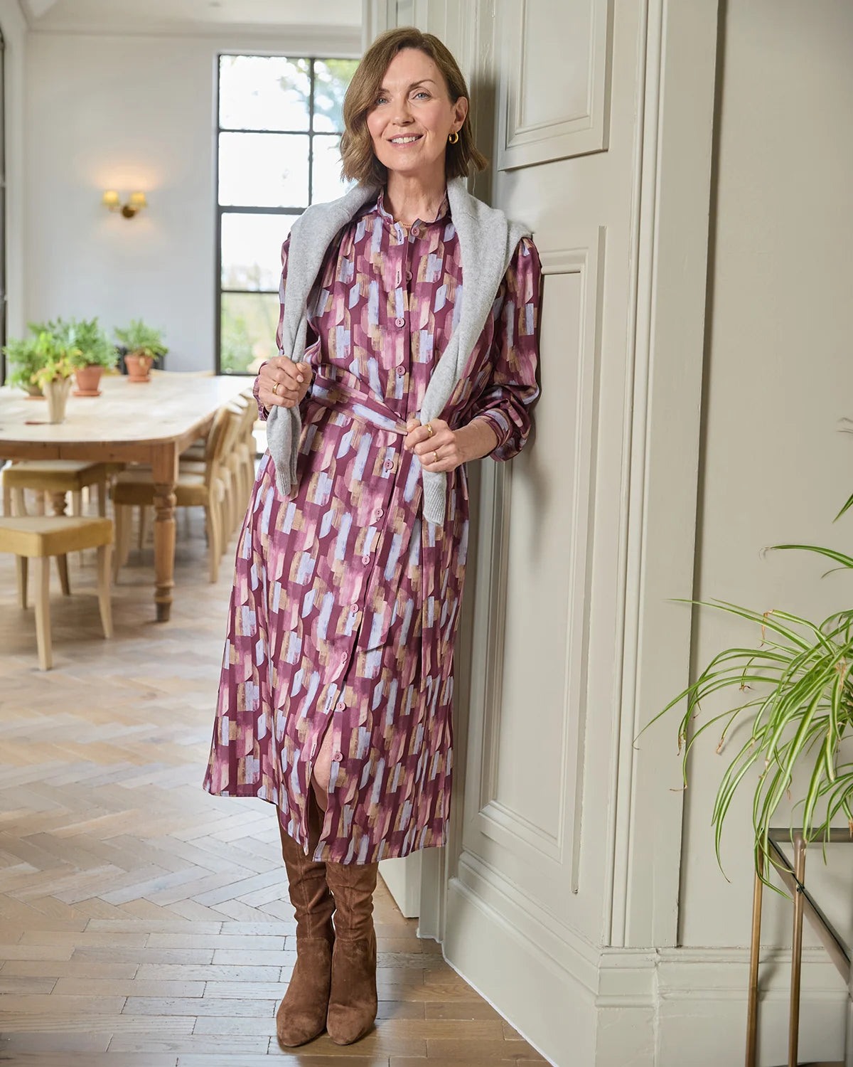 Edwina Patterned TENCEL™ Long Sleeve Shirt Dress