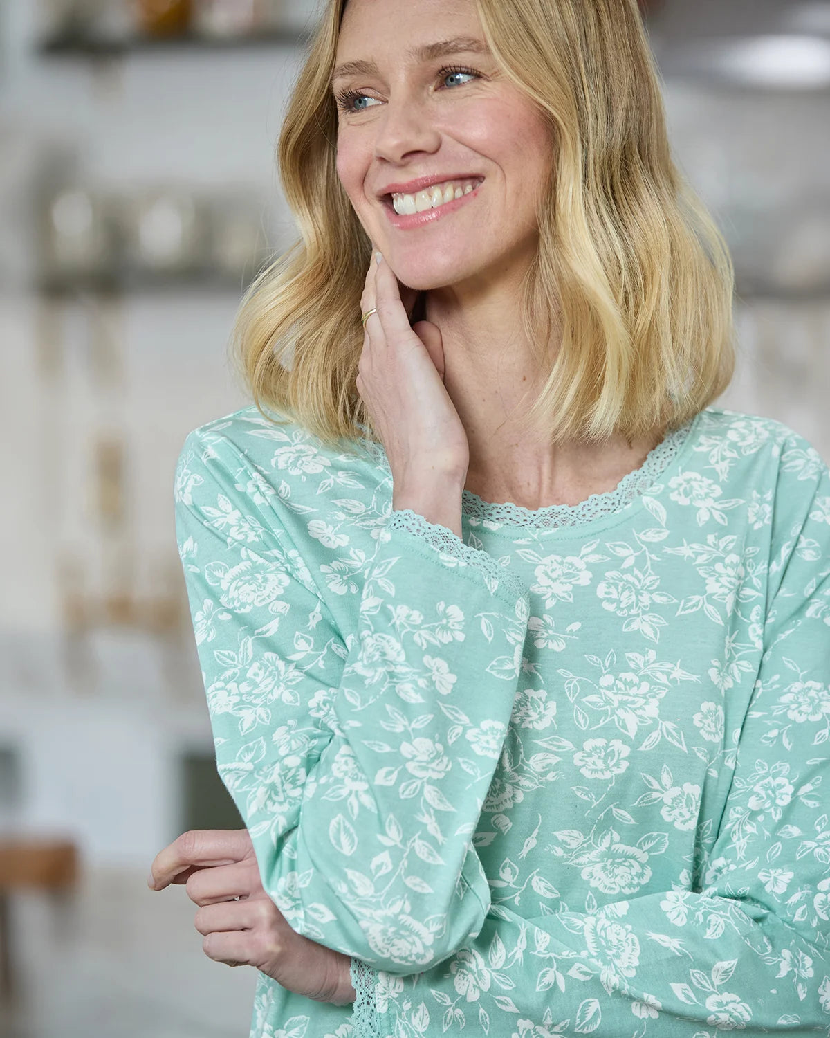 Elise Floral Long Sleeve Cotton Jersey Nightdress