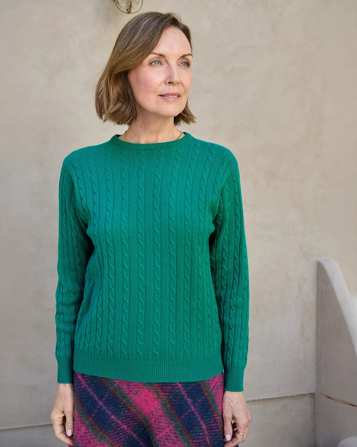 Lambswool Cable Crew Neck Jumper - Emerald
