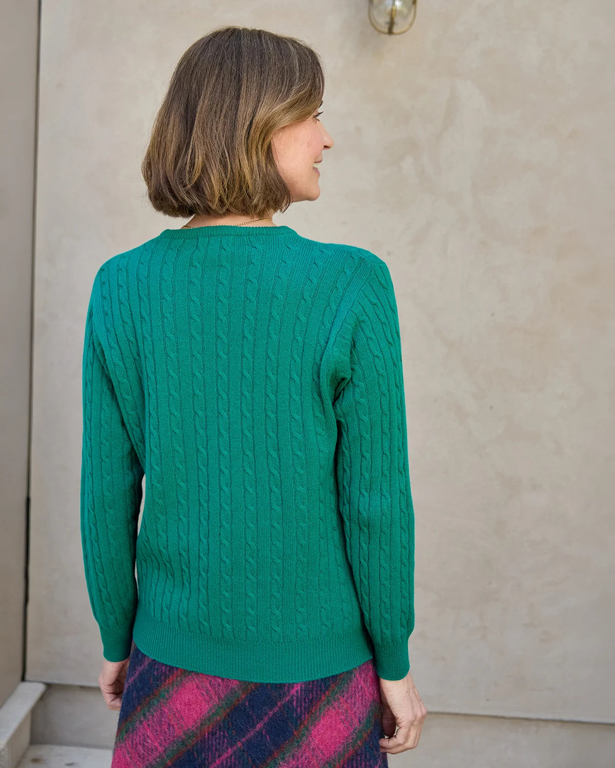 Lambswool Cable Crew Neck Jumper - Emerald