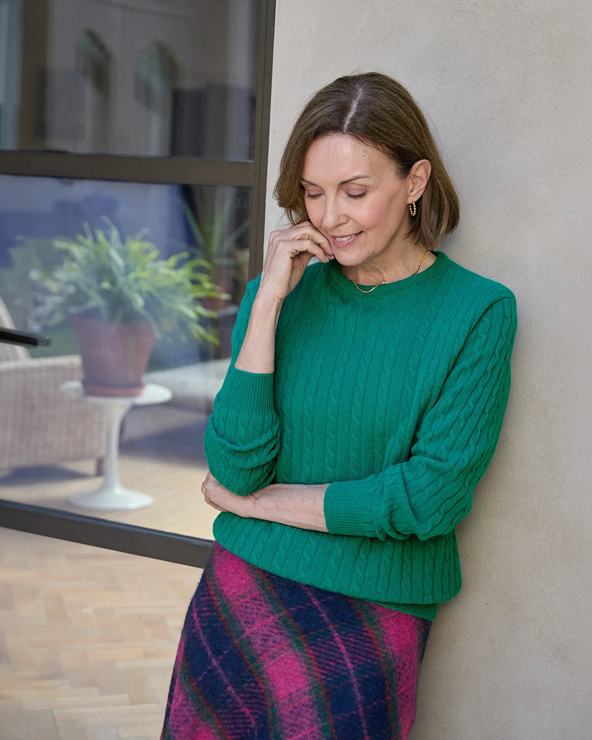 Lambswool Cable Crew Neck Jumper - Emerald