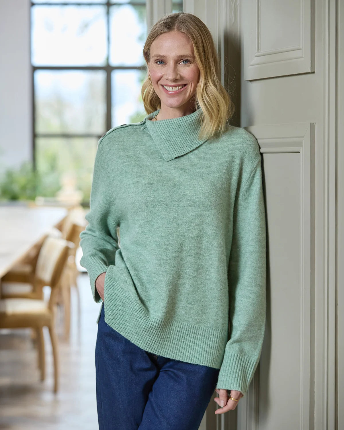 Brooke Split Collar Style Wool Mix Jumper