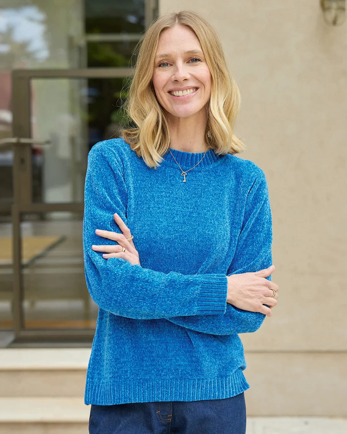 Eunice Chanille Crew Neck Jumper - Denim